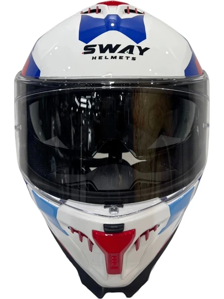 Sway Kask Sway Sw 865 Tıtan White Blue Red Güneş Gözlüklü - Resim 4