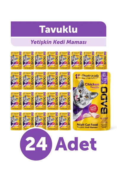 Bado Yetişkin Yaş Kedi Maması Tavuk Etli 85Gr 24'lü