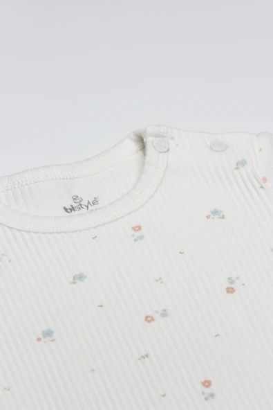 Bistyle Flying Bloom White Yarım Kol 2'Li Body 17118 Ekru Gül Kurusu - 5