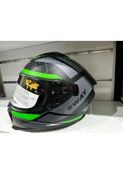 Sway Kask SW-865 Mat Grey/green Güneş Gözlüklü ürün görseli