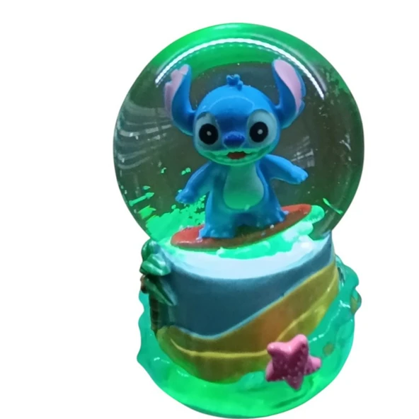 Işıklı Püskürtmeli 10cm-8cm -mavi renk ( sarı altlık) Stitch Kar küre - Resim 6