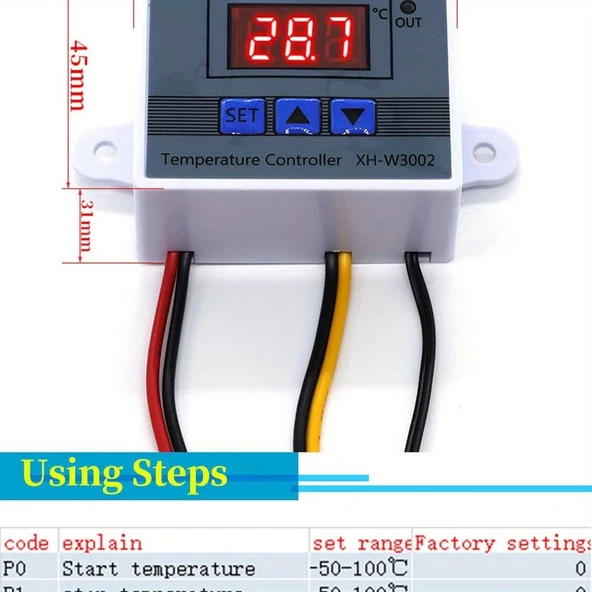 Dijital Termostat XH-W3002 LED Ekranlı Sıcaklık Kontrol Cihazı 220V - Resim 3