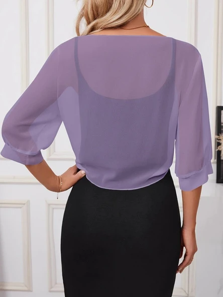 Kadın Truvakar Kollu önden Bağlamalı Kısa şifon Bolero Ceket - Resim 2