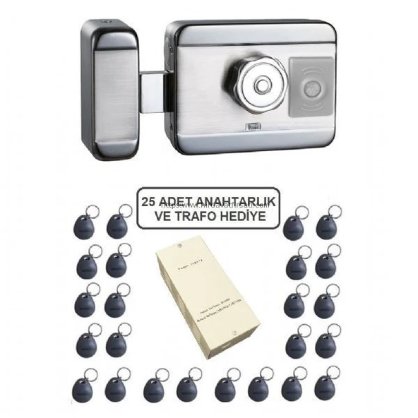 Marelli SENSÖRLÜ motorlu SESSİZ + GÜVENLİ manyetik elektrikli trajlı apartman kapı kilidi motorlu otomat + kartlı sistemi + trafosu + 25 çip
