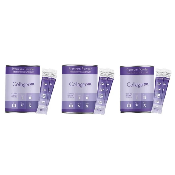 collagen forte platinum 3 KUTU Powder Collagen 300g, 5 Tip Toz Kolajen 10.000mg X 30 Şase & Multivitamin Çilek Aromalı ürün görseli 1