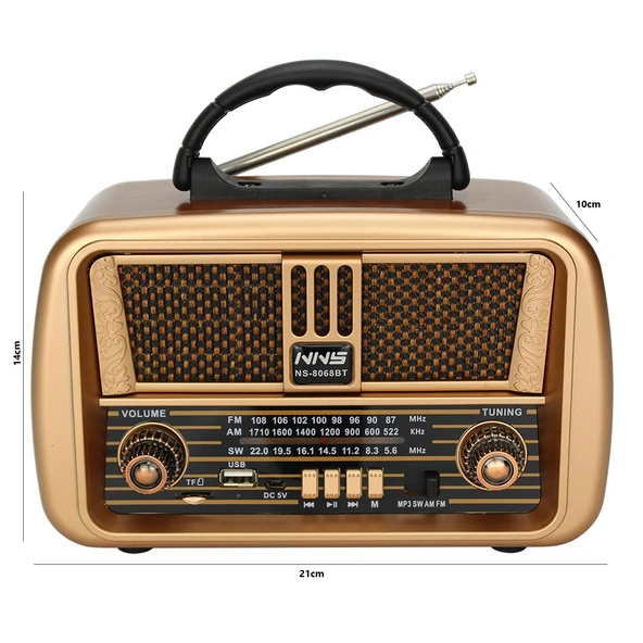 Nostaljik Ahşap Radyo Bluetootlu Usb Sd Mp3 Ns-8068BT