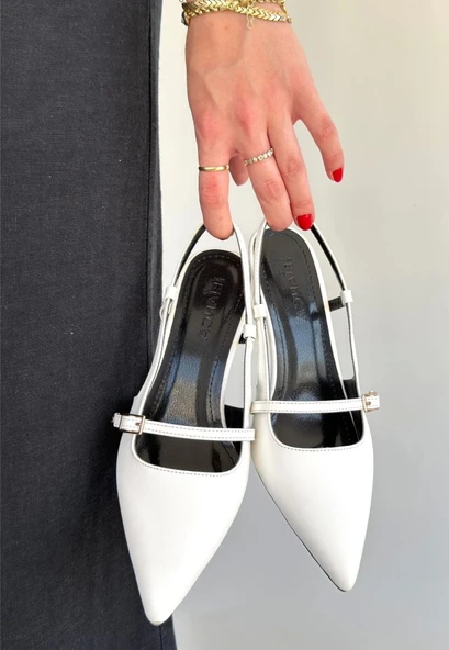 Darina Beyaz Cilt Topuklu Ayakkabı - Resim 2