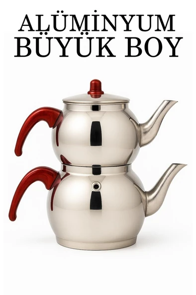 Alüminyum Küre Çaydanlık Büyük Boy Kahverengi Kulp