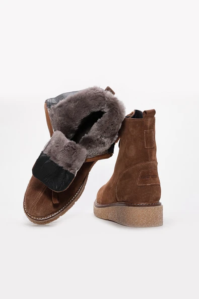 Hakiki Deri Kürklü  Kadın Klasik Bot 657KZA2502 - Resim 8