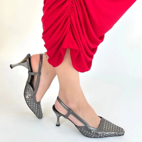 Sione Platin Cilt Topuklu Ayakkabı - 4