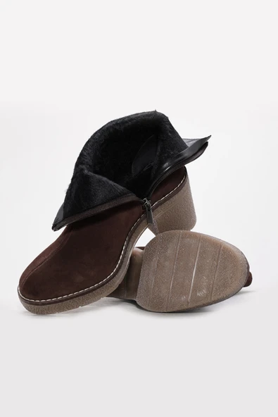 Hakiki Deri Kürklü  Kadın Kalın Topuklu Bot 657SZA2505 - Resim 8