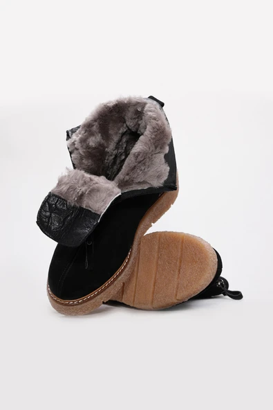 Hakiki Deri Kürklü  Kadın Klasik Bot 657KZA2502 - Resim 3