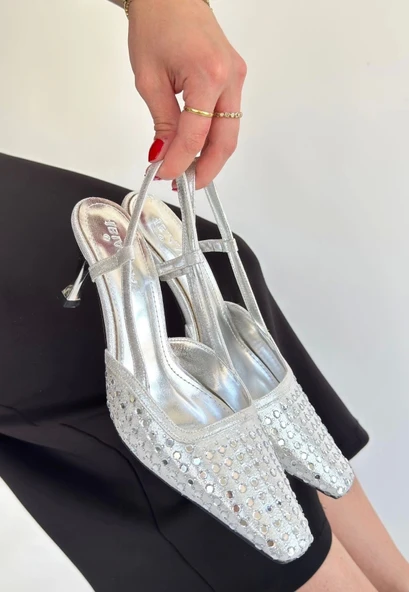 Sione Gümüş Cilt Topuklu Ayakkabı - 2