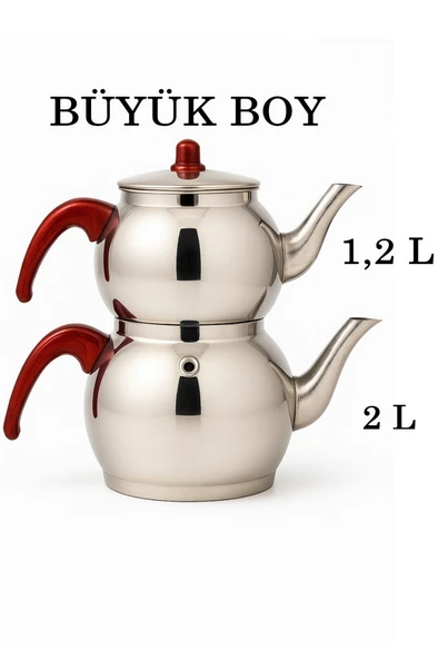 Alüminyum Küre Çaydanlık Büyük Boy Kahverengi Kulp - 3