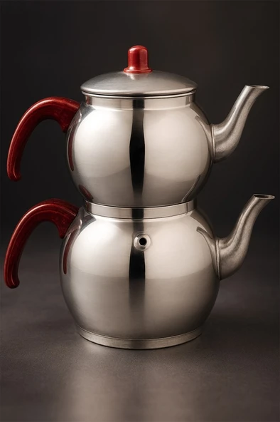 Alüminyum Küre Çaydanlık Büyük Boy Kahverengi Kulp - 4