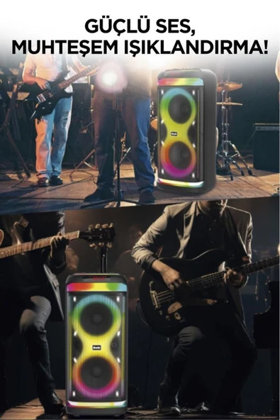 BTS-1993 Siyah RGB Ledli Mikrofonlu Kumandalı Bluetooth Hoparlör Parti Speaker - 3