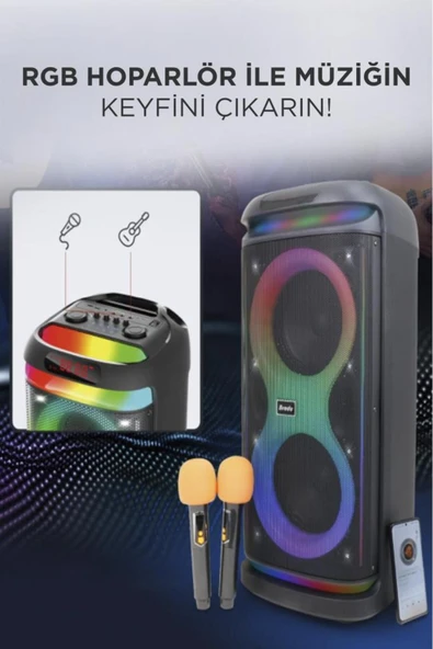 BTS-1993 Siyah RGB Ledli Mikrofonlu Kumandalı Bluetooth Hoparlör Parti Speaker - 2