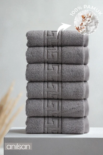 6'lı Greek Antrasit El Havlusu - 50x90 Cm, 225 Gr, %100 Pamuk, Spa Ve Otel Havlusu, Günlük Kullanıma Uygun