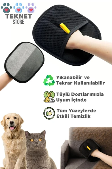 Çift Taraflı Statik Kedi Köpek Tüy Temizleme Eldiveni Giysiler Mobilyalar Halılar İçin ürün görseli