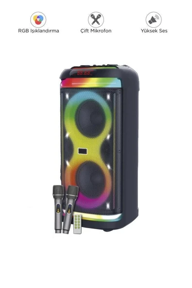 BTS-1993 Siyah RGB Ledli Mikrofonlu Kumandalı Bluetooth Hoparlör Parti Speaker