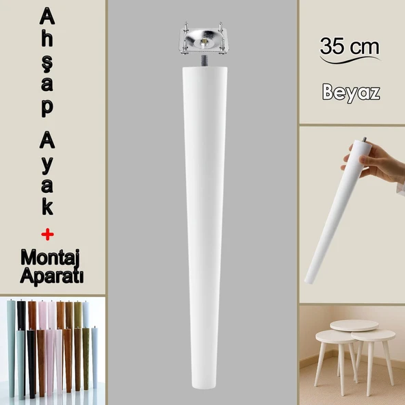 Ahşap Ayak 35 Cm Beyaz M8 Civatalı Bağlantı Aparatlı Mobilya Tabure Sehpa Masa Destek Ayağı ürün görseli 1