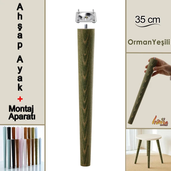 Ahşap Ayak 35 Cm Orman Yeşili M8 Civatalı Bağlantı Aparatlı Mobilya Tabure Sehpa Masa Destek Ayağı ürün görseli