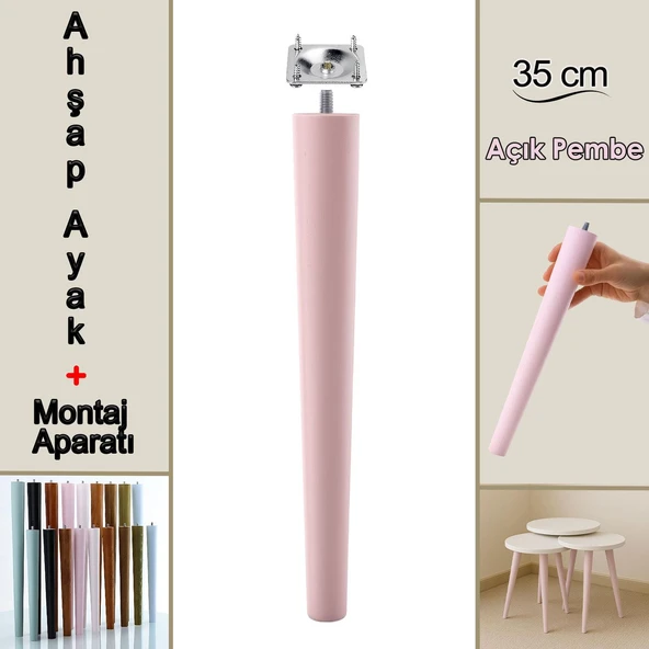 Ahşap Ayak 35 Cm Açık Pembe M8 Civatalı Bağlantı Aparatlı Mobilya Tabure Sehpa Masa Destek Ayağı ürün görseli 1