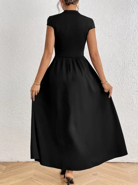 Kadın Kısa Kollu Yarı Balıkçı Yaka Viskon Elbise - Resim 2