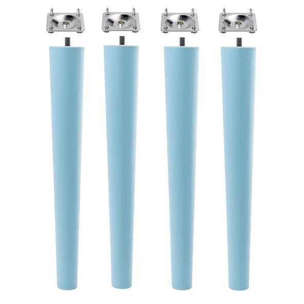 4 Adet Ahşap Ayak 35 Cm Açık Mavi M8 Civatalı Bağlantı Aparatlı Mobilya Tabure Sehpa Masa Destek Ayağı - Resim 6