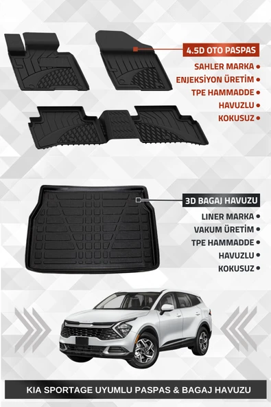 Kia Sportage 2022+ Uyumlu Sahler 4.5D Premium Paspas ve Liner 3D Bagaj Havuzu (Cool-Elegance Paket) ürün görseli