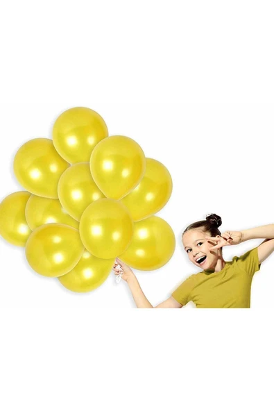Sarı Renk Metalik Balon 100 Adet - 1