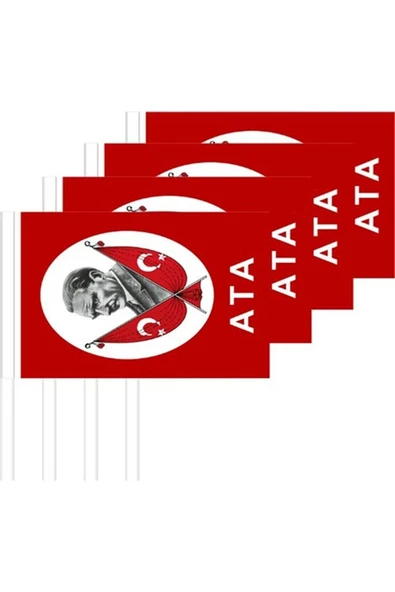 25 Adet Sopalı Atatürklü Türk Bayrağı 13 x 20 cm ürün görseli
