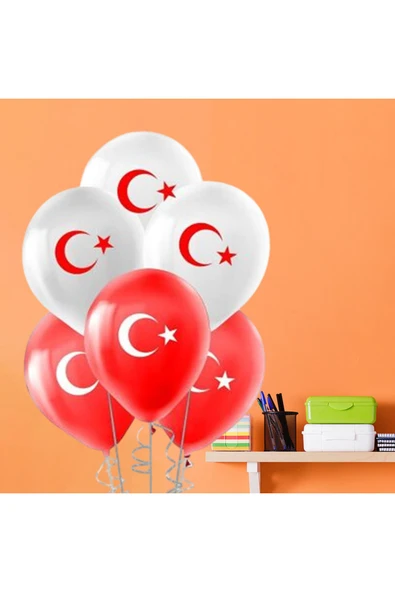 Pastel Balon Baskılı 5li -Ay Yıldız Baskılı- - 2