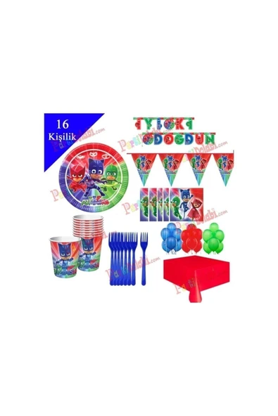 Pija Maskeliler 16 Kişilik Tabak, Bardak, Çatal, Balon Seti