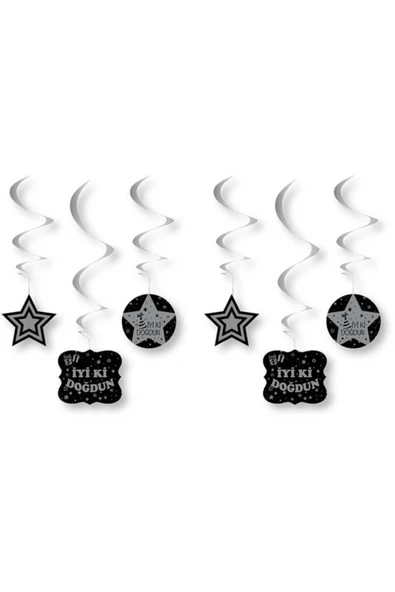 Iyiki Doğdun Yıldızlı, Tavan Sarkıt Süsü, 6 Parça, Gümüş ürün görseli