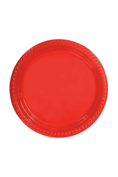 25 Adet Renkli Plastik Tabak Doğum Günü Parti Kutlama Kırmızı ( 22 Cm ) ürün görseli 1