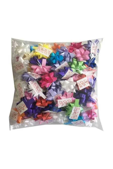 Hediye Paketi Süsü 100 Adet Karışık Renkli Fiyonk Gül Fiyonk Yıldız (5 Cm) - 3