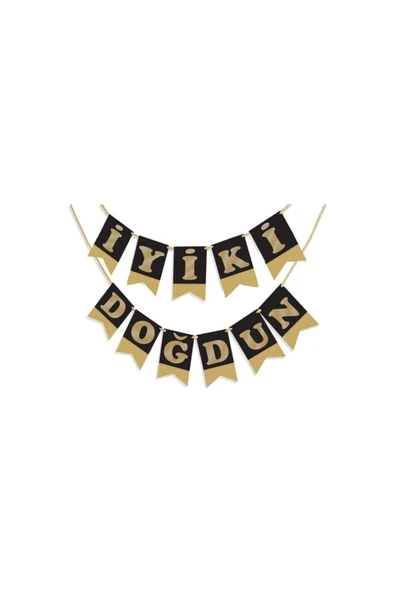 Happy Birthday Flama Siyah Zemin Gold Harf ürün görseli 1