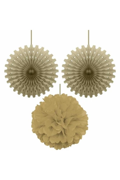 Altın Ponpon Süs Seti 3'lü ürün görseli 1