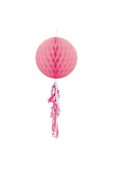 Püsküllü Petek Dekor Süs Pembe 30 cm - 1
