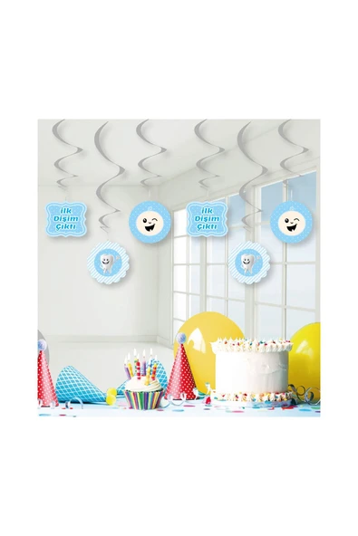 İlk Dişim Çıktı Mavi Spiral Sarkıt Süs 6'Lı ürün görseli 1