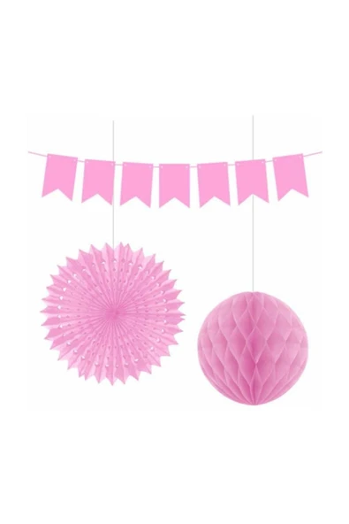 Pembe Yelpaze Süs Seti 3'lü ürün görseli