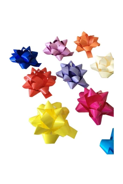 Hediye Paketi Süsü 100 Adet Karışık Renkli Fiyonk Gül Fiyonk Yıldız (5 Cm) - 1