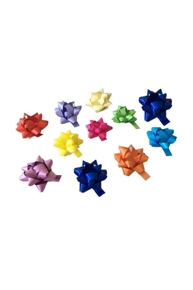 Hediye Paketi Süsü 100 Adet Karışık Renkli Fiyonk Gül Fiyonk Yıldız (5 Cm) - 2