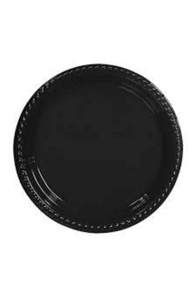 Siyah Plastik Tabak Bardak Çatal Seti - Lüx Plastik 25 Kişilik Doğum Günü Set - - 3