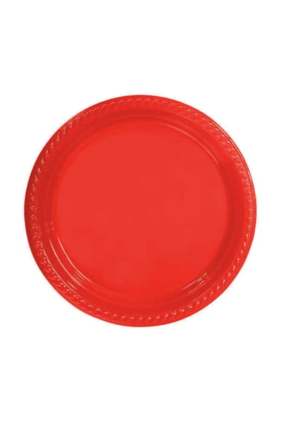 Yılbaşı Masası Için Tabak Plastik Yuvarlak 22 Cm Kırmızı - Resim 3