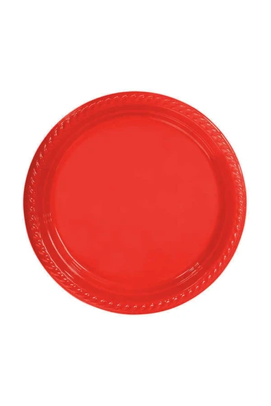 Yılbaşı Masası Için Tabak Plastik Yuvarlak 22 Cm Kırmızı - Resim 2