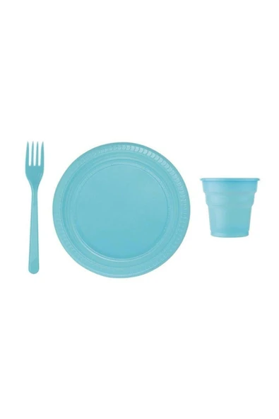 Mavi Tabak Bardak Çatal Seti Plastik 25 Kişilik Tek Kullanımlık Plastik Set