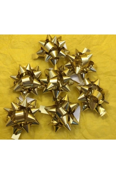 Altın Metalik Kendinden Yapışkanlı Fiyonk Yıldız Rafya 100 Adet Hediye Paket Süsü ürün görseli 1