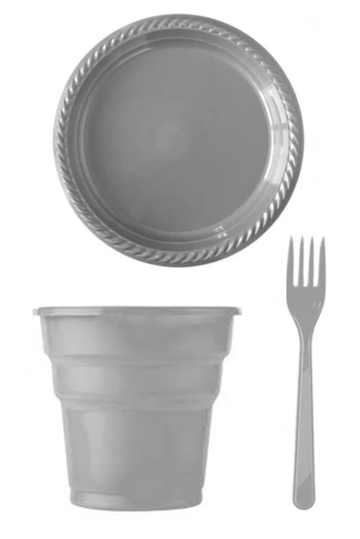 Gümüş Plastik Tabak Çatak Bardak Seti 75 Parça